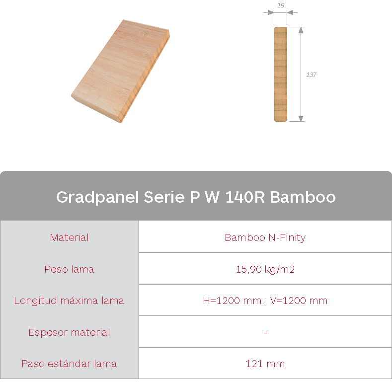 Características lama de madera bamboo Gradpanel Serie P W 140R